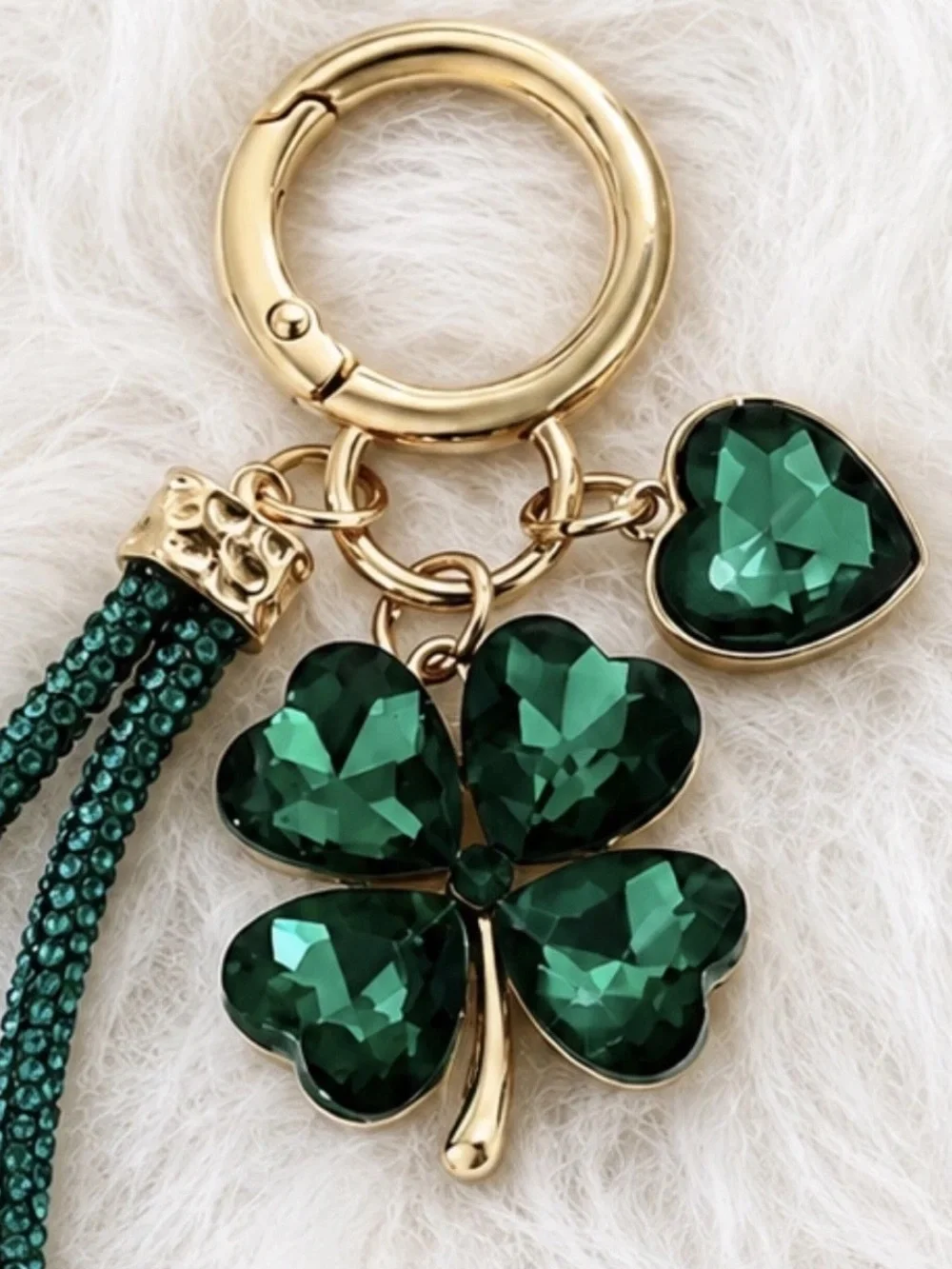 Lucky Four Leaf Clover Rhinestone Keychain Bag Charm Key Ring Good Luck Gift New